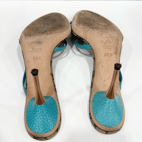 Gucci GG Logo Monogram Turquoise Strappy Heels - Picture 6 of 7